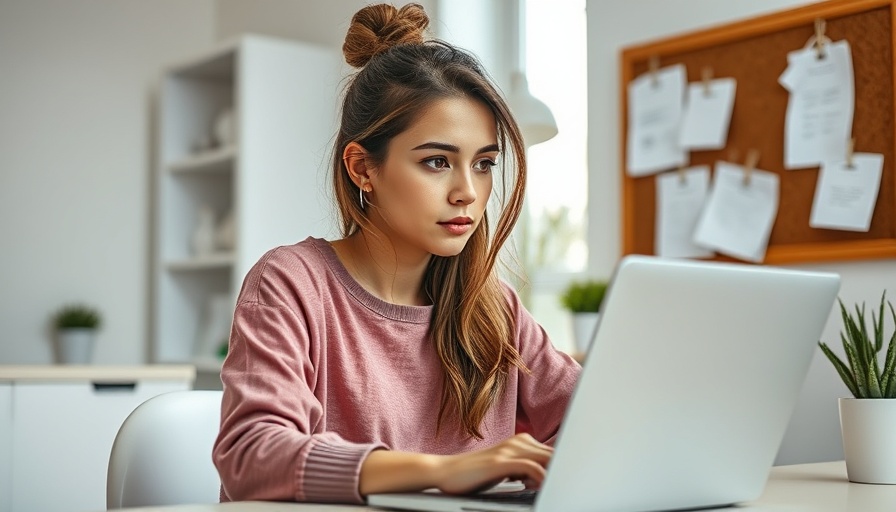 Young woman working on laptop for client conversion in a modern room