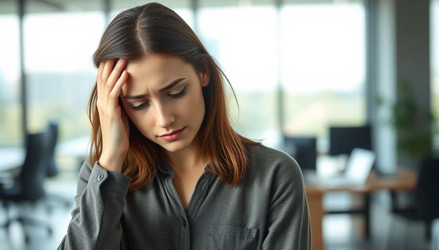 DISC Stress Management: Stressed woman holding head indoors.