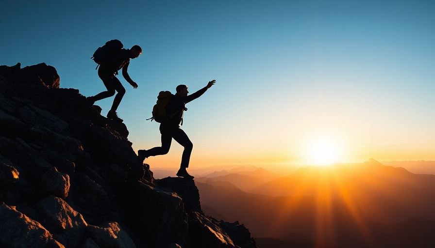 Silhouetted hikers exemplifying leadership trust on a mountain.