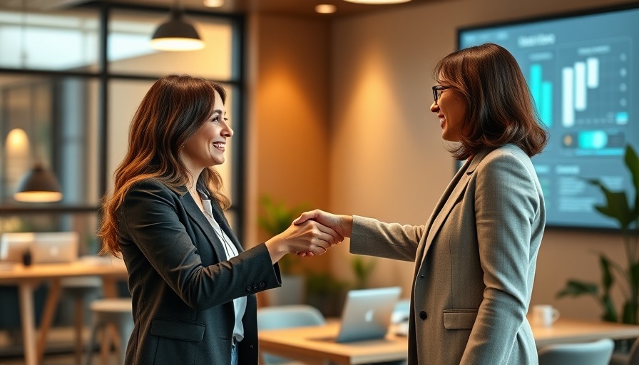 Local investors shaking hands in a modern office setting.