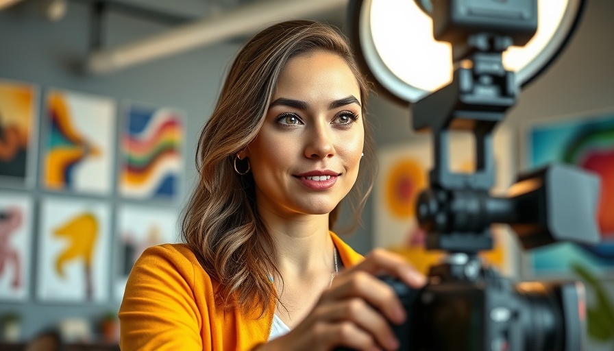 Young woman filming content with ring light for personal branding tips.