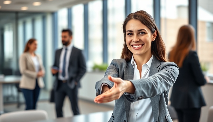 Friendly woman demonstrating emotional intelligence in office setting.