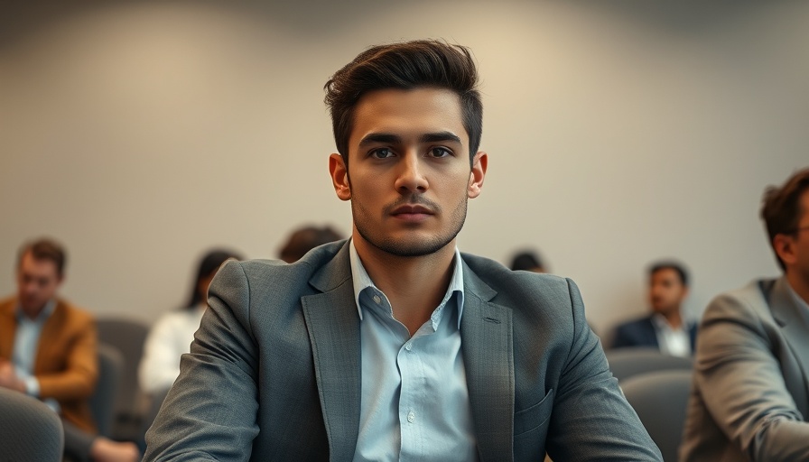 Young man at a professional event discussing human behavior.