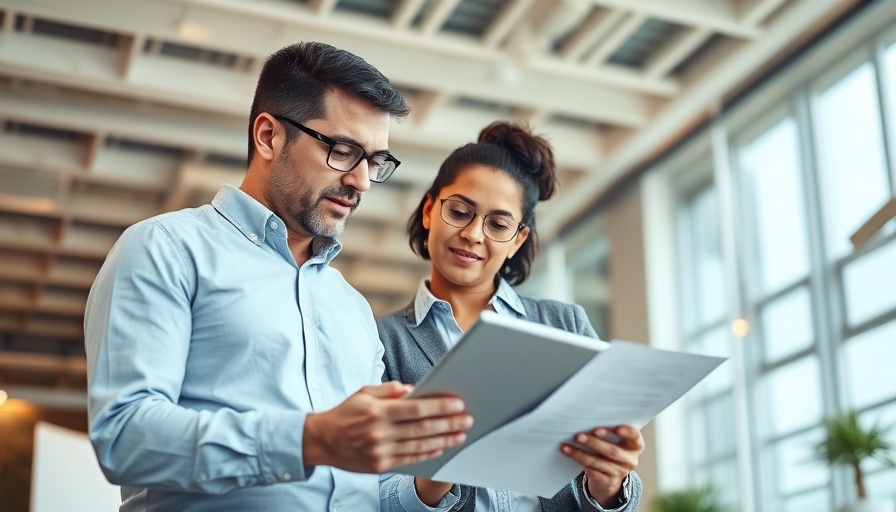 Two people reviewing documents and tablet in modern office, Dynamics 365 CRM.