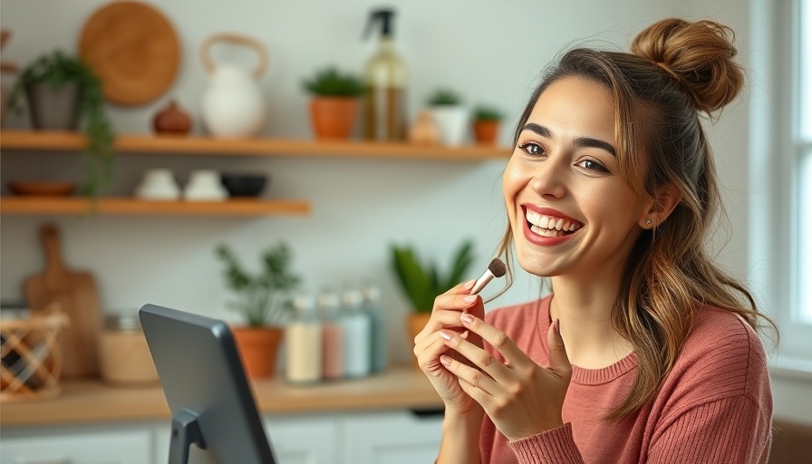 Woman live streaming beauty tips for social media strategies.