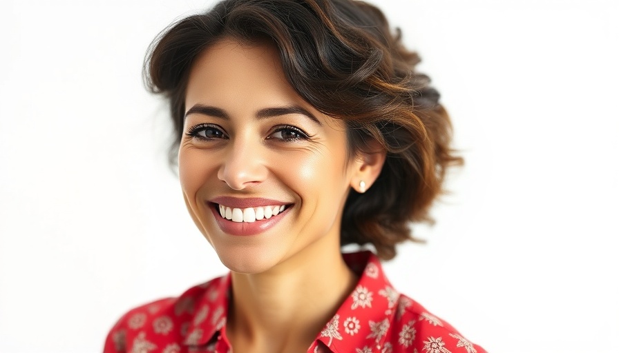 Portrait of a smiling woman in a red patterned shirt.
