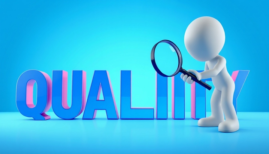 3D figure with magnifying glass inspecting quality, digital validation theme.