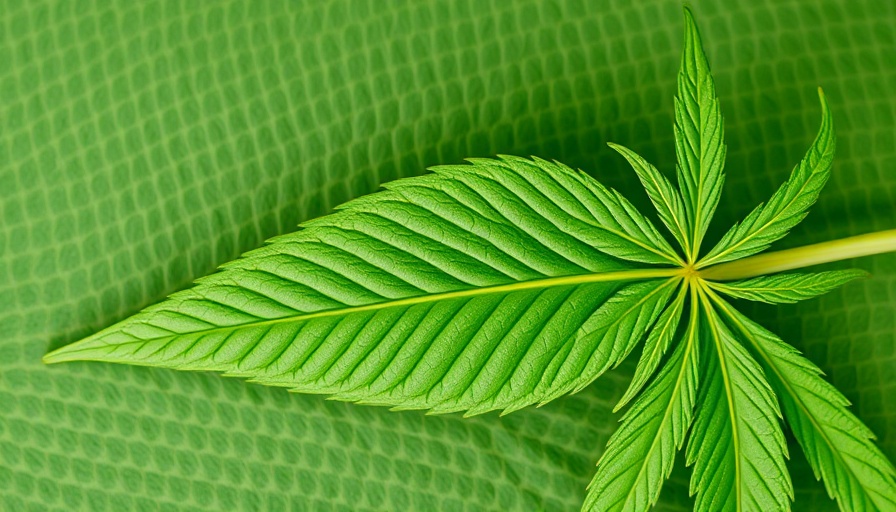 Vibrant cannabis leaf close-up against green background