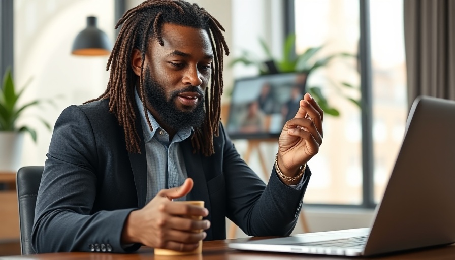 Business networking video call in a modern home office.