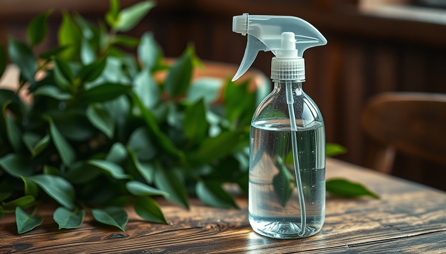 Spray bottle of homemade shower cleaner on wooden surface.