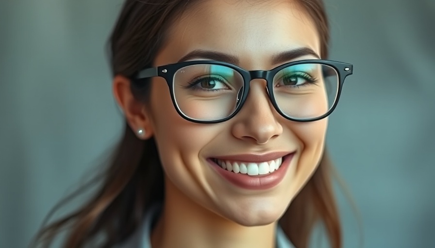 Entrepreneurial resilience depicted by a smiling woman in glasses.