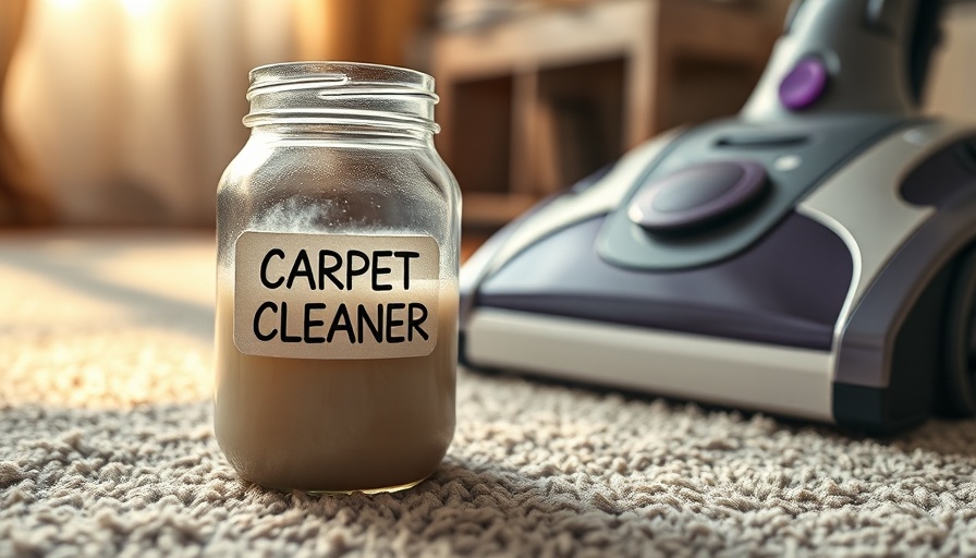 DIY carpet cleaning solution in jar on carpet.