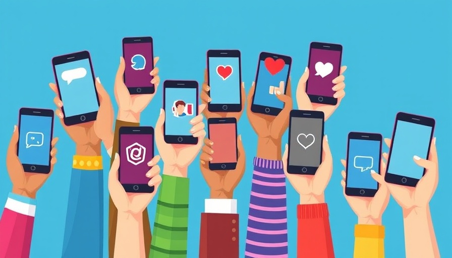 Diverse hands with phones showing social media icons promoting mindful social media habits.