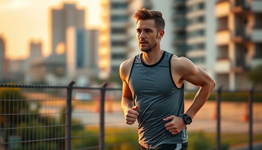 Runner focused jogging outdoors at sunset, urban environment