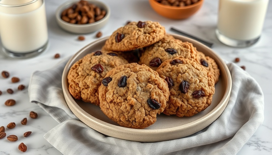 Tasty oatmeal raisin breakfast cookies on a rustic plate.