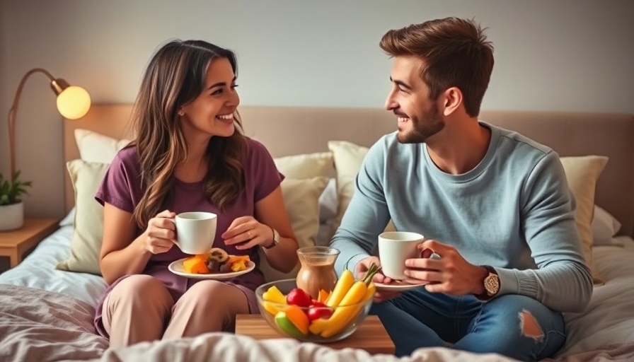 Breakfast Importance displayed with a couple enjoying a vibrant morning meal in bed.