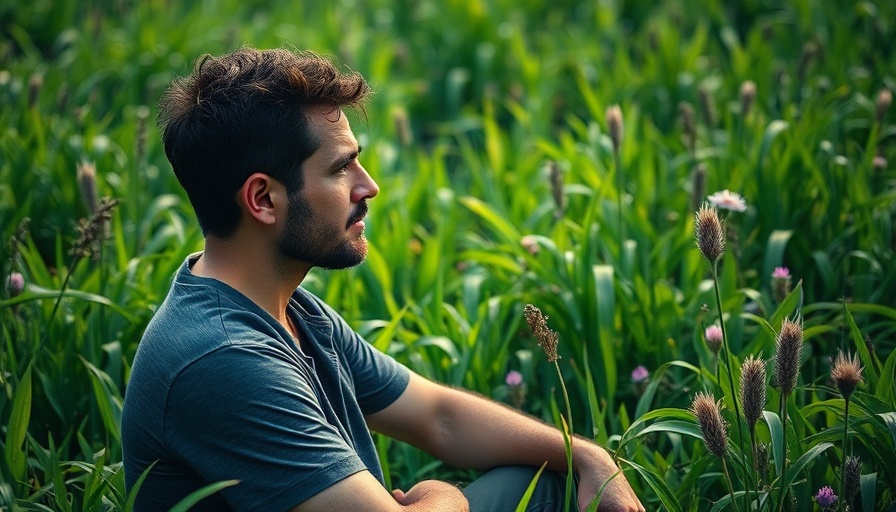 Contemplative man in a meadow overcoming hopelessness