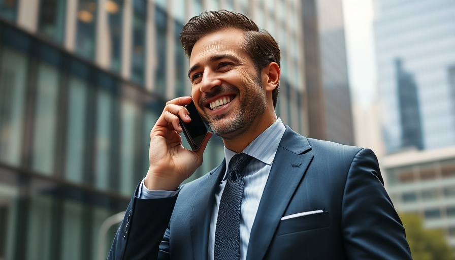 Well-dressed man in blue suit on phone, personal branding for spa owners.