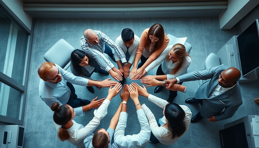 Diverse team in a circle showing unity in a human-centered workplace culture.