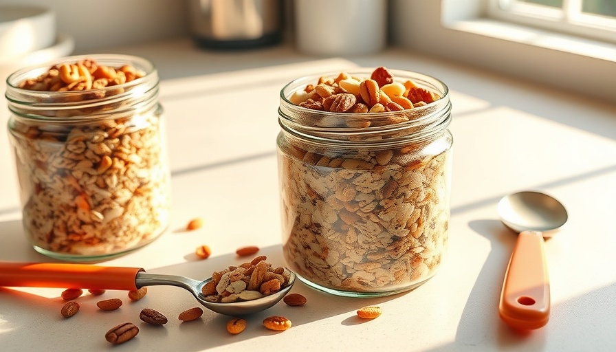 Whole grain muesli with fruits and nuts in jars for weight loss.