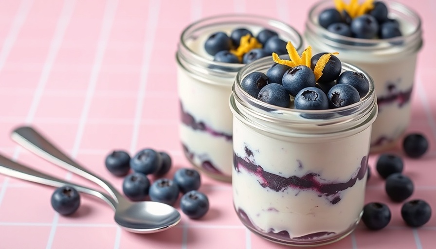 Blueberry yogurt parfait jars showcasing health benefits of blueberries.