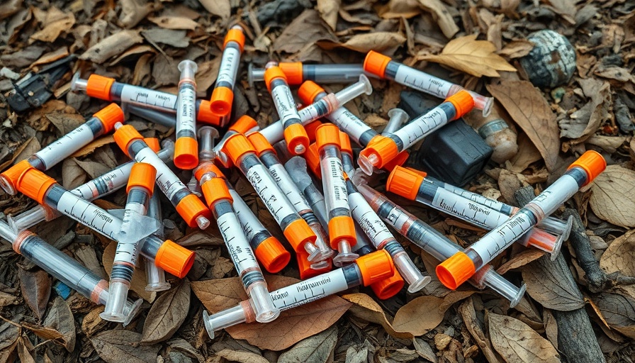 Volunteers clear needles in Sacramento Waterways, syringes scattered.