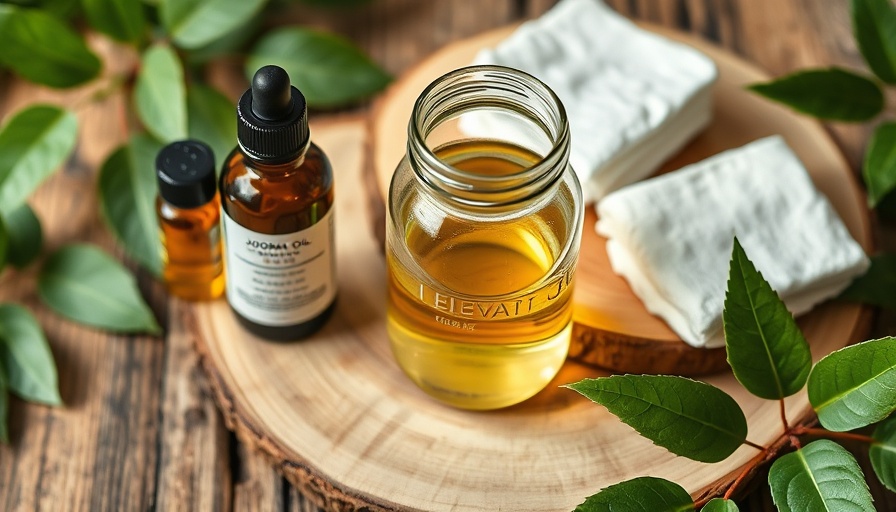 DIY makeup remover pads with oils on a wooden background.