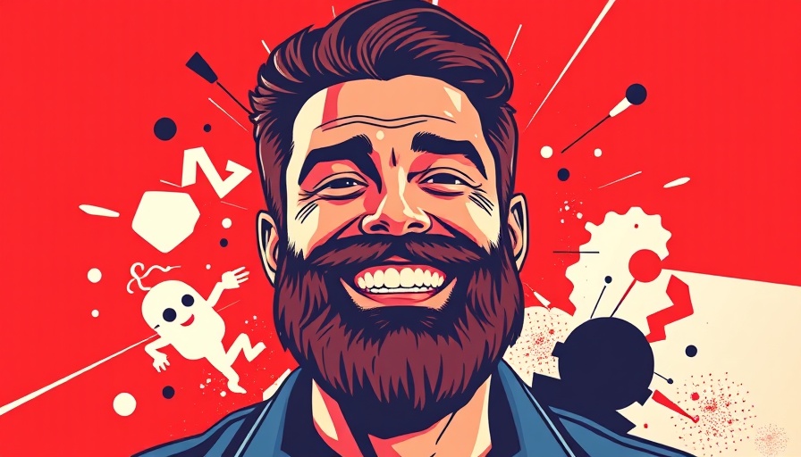 Bold graphic portrait of a smiling bearded man for marketing strategies.