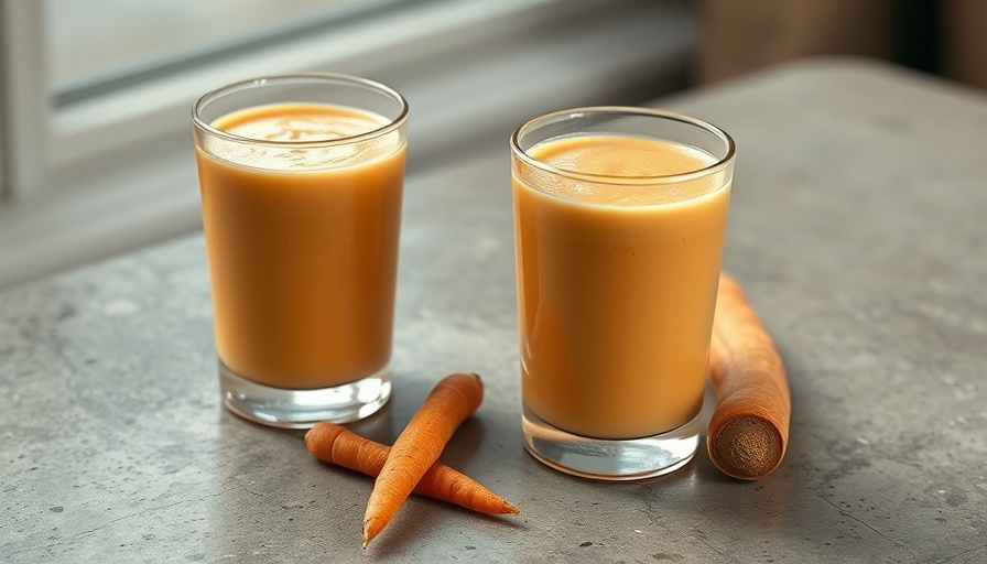 Creamy carrot cake smoothie for breakfast in clear glasses.