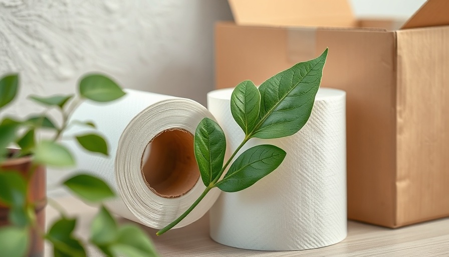 Non-toxic toilet paper roll with green leaf, eco-friendly packaging.