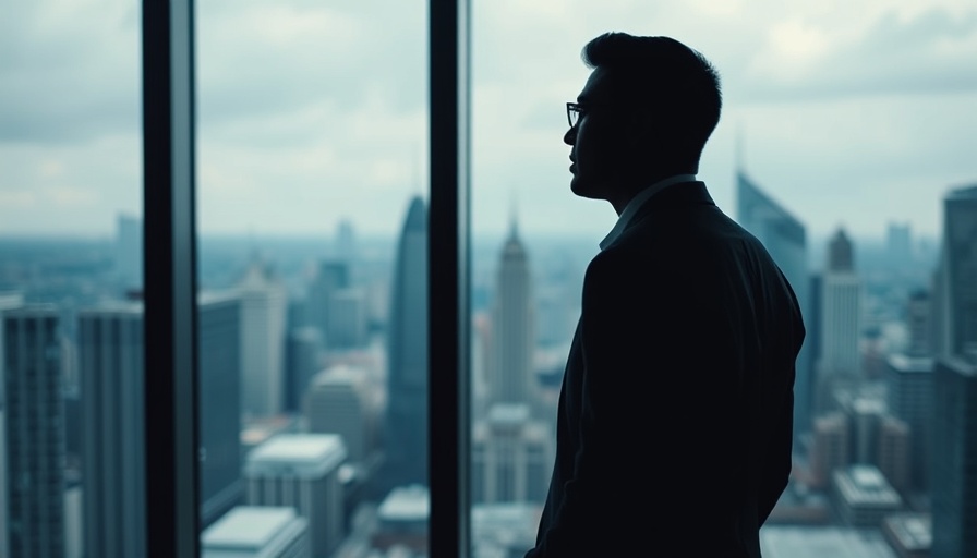 Silhouetted person examining digital data through a window.