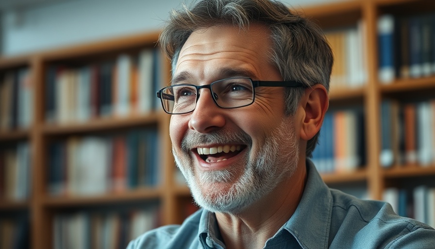 Smiling man speaking with optimism about the future.