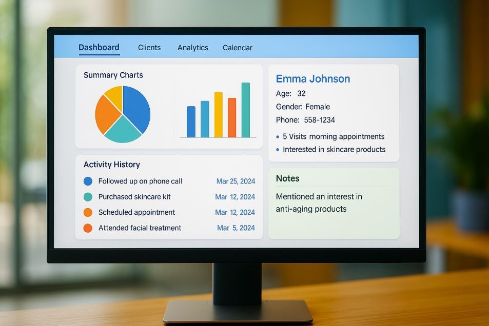 CRM dashboard showing enriched client data and engagement insights.