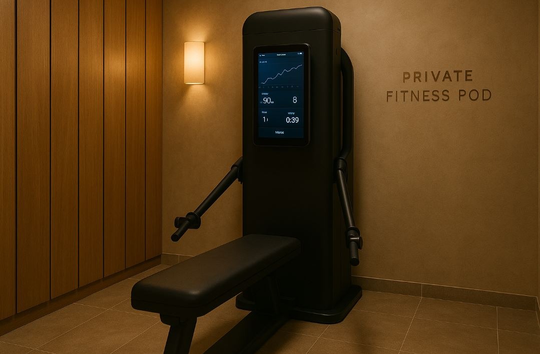 AI-assisted workout equipment offering next-gen fitness at a wellness spa.