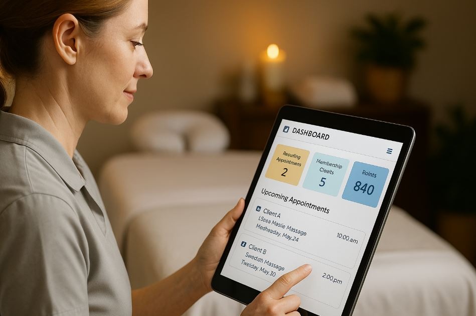 Massage therapist using MassageBook to manage memberships and recurring clients.