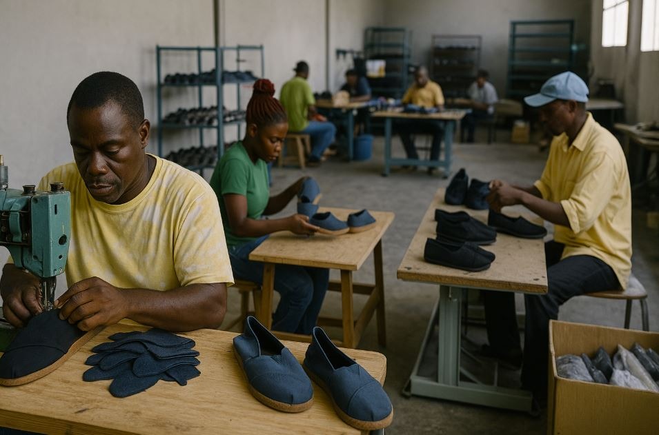 TOMS-supported shoe production factory employing local workers in Haiti.