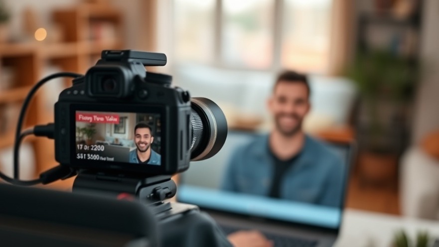 Smiling person recording video in cozy indoor setting for PESO Model for spa marketing.