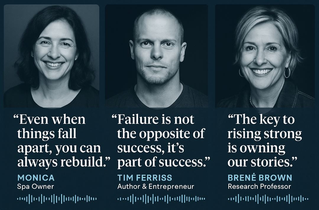 Expert entrepreneurs sharing advice and quotes on overcoming business failure.