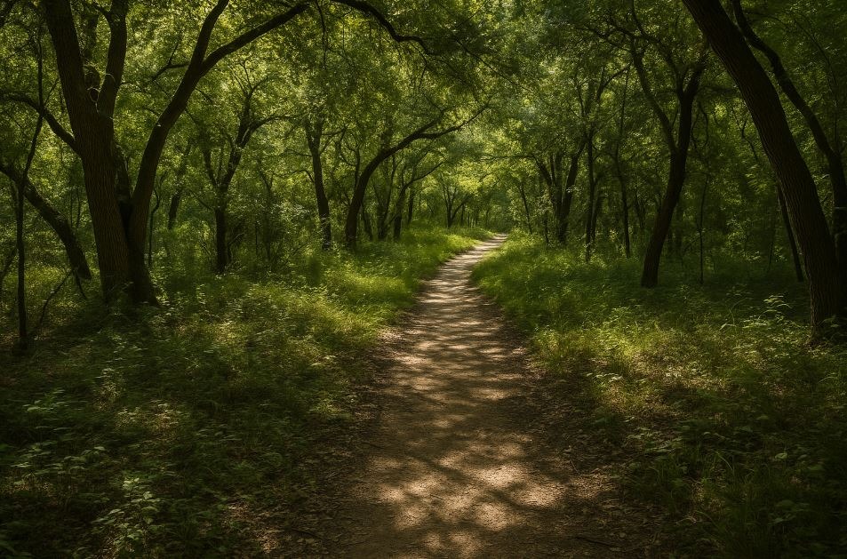 Trail through oak woodlands at Effie Yeaw Nature Center.