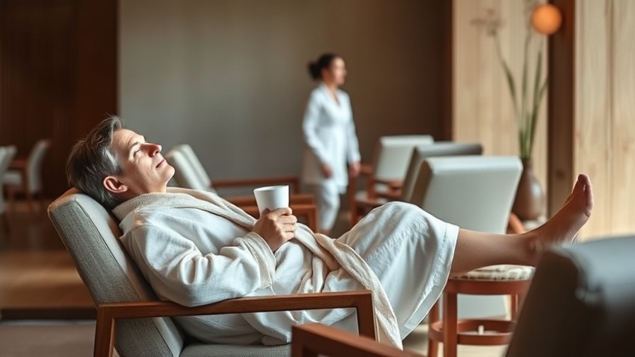 Guest enjoys a mental reset spa experience, relaxing in a serene lounge with tea.
