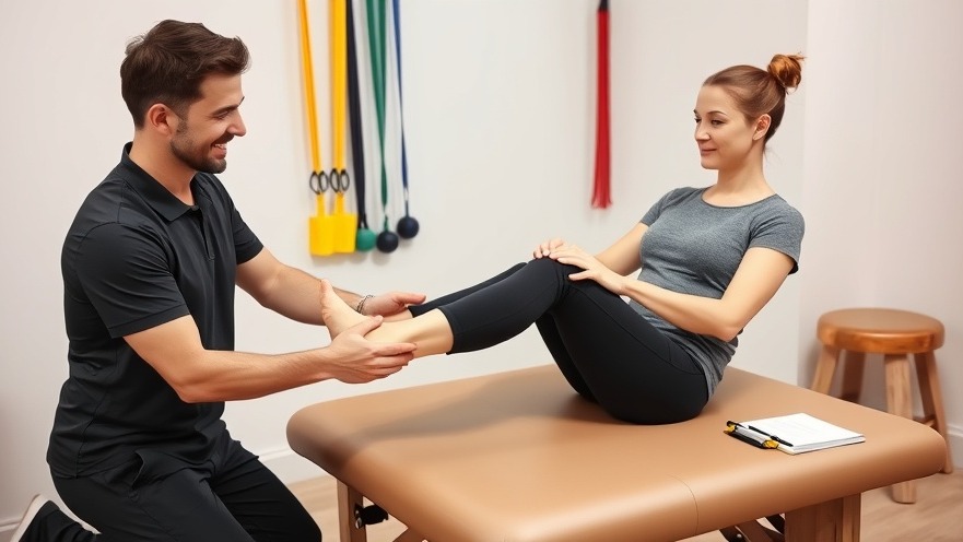 Physical therapist guiding patient in mobility stretch, fostering trust and communication.