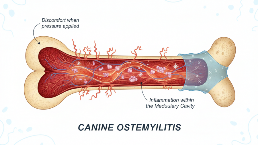 Understanding puppy health: inflammation in bones causing discomfort in growing puppies.