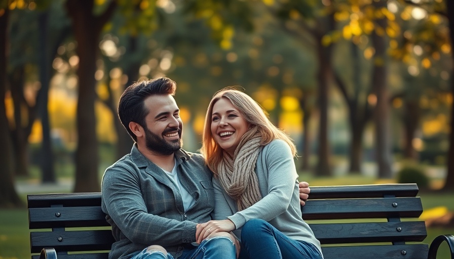 Happy couple embracing in a park, showcasing joy and connection.