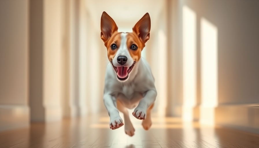 Energetic Jack Russell Terrier running in sunlit hallway, highlighting dog brain activity human relation.