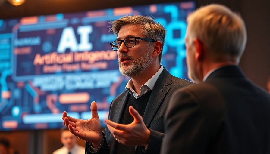 AI expert presentation, AI in content marketing, digital conference scene.