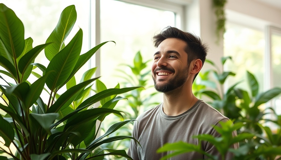 Man enjoying natural energy-boosting habits surrounded by plants.