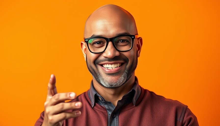 Man discussing productizing spa services on orange background.