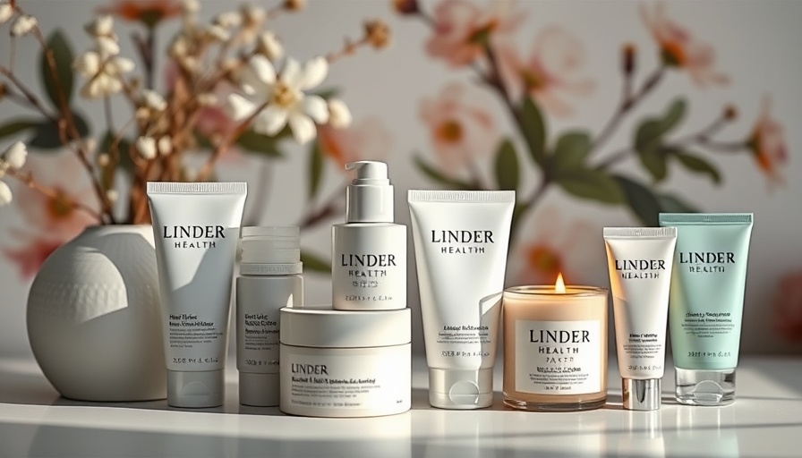 Linder Health skincare products including peels and moisturizers in serene display.