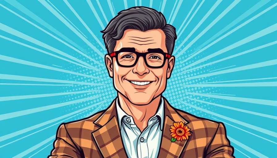Confident man in a vibrant comic-style background, How to Win with Humanity in this Age of Automation theme.