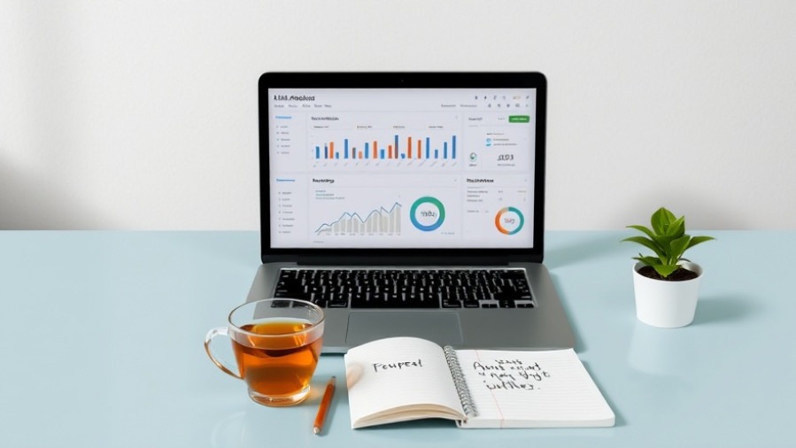 Calm workspace with laptop analytics dashboard showcasing social media analytics tools for small businesses.